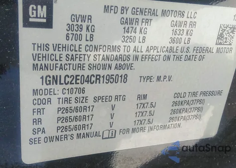 2012 Chevrolet Tahoe Commercial Fleet из США, поврежденный, VIN 1GNLC2E04CR195018